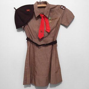 60s Vintage Girl SCOUTS Uniform Brownies with Hat, Dress & Tie, CLEARANCE